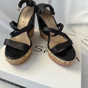 Via Spiga Black Wedge Hell Leather Shoes – Size 8.5